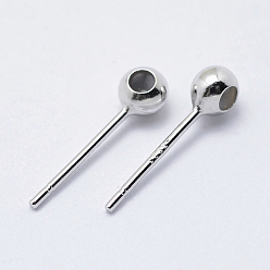 Platinum Rhodium Plated 925 Sterling Silver Ear Stud Findings, Rondelle Stopper Beads with Rubber, Platinum, 15x4x3mm, Hole: 1mm, Pin: 0.8mm