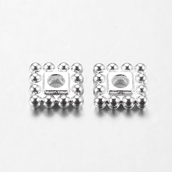 Argent  Perles de séparateur de style tibétain , sans cadmium et sans nickel et sans plomb, carrée, argenterie, 7x7x2mm, Trou: 2mm