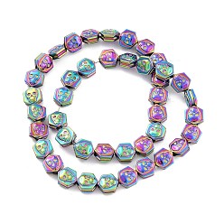 Plaqué Multicolore Galvanoplastie synthétiques perles d'hématite non-magnétiques brins, pour le thème d'halloween, polygone avec crâne, multi-couleur plaquée, 10.5x8x5.5mm, Trou: 1mm, Environ 44 pcs/chapelet, 16.14 pouce (41 cm)