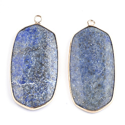 Lapis Lazuli Natural Lapis Lazuli Pendants, with Brass Findings, Dyed, Oval, Golden, 47x23x4mm, Hole: 2mm