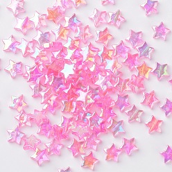 Pink Eco-Friendly Transparent Acrylic Beads, Star, Pink, AB Color, about 10mm in diameter, 4mm thick, hole:1.5mm. about 2140pcs/500g