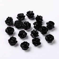 Black Opaque Resin Beads, Rose Flower, Black, 9x7mm, Hole: 1mm