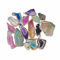 Natural Agate Natural Agate Pendants, Edge Platinum and Gold Plated, Nuggets, Dyed, 42~86x21~54x2.5~4mm, Hole: 1.5mm