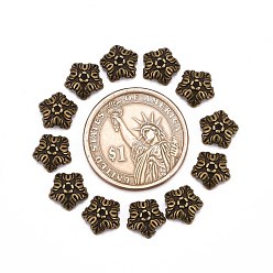 Antique Bronze Tibetan Style Bead Caps, Cadmium Free & Nickel Free & Lead Free, 5-Petal, Flower, Antique Bronze, 10x4mm, Hole: 1mm