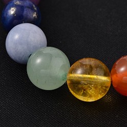 Quartz Crystal Chips and Round Chakra Natural Gemstone Beaded Stretch Bracelets, Crystal, 50~53mm