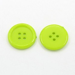 Yellow Green Acrylic Sewing Buttons, Plastic Shirt Buttons for Costume Design, 4-Hole, Dyed, Flat Round, Yellow Green, 12x2mm, Hole: 1mm