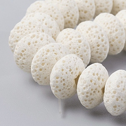 White Natural Lava Rock Beads Strands, Dyed, Rondelle, White, 10~11x6mm, Hole: 1.8mm, about 34 pcs/Strand, 7.87 inch(20cm)