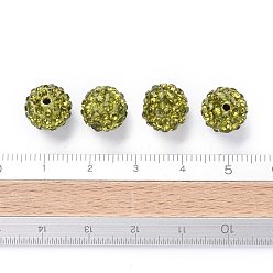Olivine Perles de boule pave disco , Perles de strass d'argile polymère , ronde, olivine, pp 13 (1.9~2 mm), 6 rangées de strass, 10 mm, Trou: 1.5mm