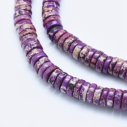 Purple Natural Imperial Jasper Beads Strands, Dyed, Heishi Beads, Flat Round/Disc, Purple, 6x3~3.5mm, Hole: 1mm, about 135pcs/strand, 15.7 inch(40cm)