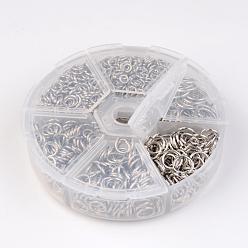 Platine 1600 anneaux de saut ouverts en fer, connecteurs métalliques pour la fabrication de bijoux et accessoires de porte-clés, platine, Jauge 18~21, 4~10x0.7~1mm, diamètre intérieur: 2.6~8 mm, environ 1600 pcs / boîte