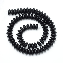 Black Stone Synthetic Black Stone Beads Spacer Strands, Frosted, Rondelle, 8~9x4mm, Hole: 1mm, about 100pcs/strand, 15.7 inch