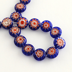 Mixed Color Handmade Millefiori Glass Bead Strands, Flat Round, Mixed Color, 10x4mm, Hole: 1.2mm, about 40pcs/strand, 14.9 inch