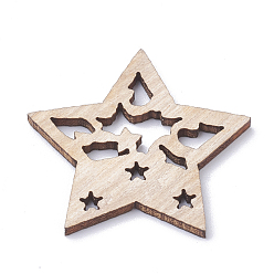 BurlyWood Undyed Wooden Pendants, Star, BurlyWood, 28.5x30x2mm, Hole: 1mm