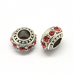 Hyacinth Alloy Rhinestone European Beads, Rondelle Large Hole Beads, Hyacinth, 11x7mm, Hole: 4.5mm