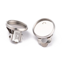 Stainless Steel Color 304 Stainless Steel Clip-on Earring Setting, Flat Round, Stainless Steel Color, 16.5x12x8mm, Hole: 3mm, Tray: 10mm