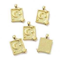Real 18K Gold Plated Eco-Friendly Brass Pendants, Long-Lasting Plated, Rectangle with Moon and Star, Real 18K Gold Plated, 17x11.5x2mm, Hole: 2mm