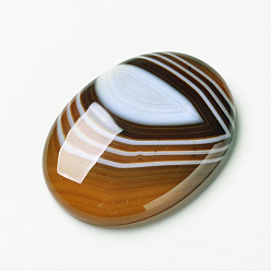 Saddle Brown Natural Striped Agate/Banded Agate Cabochons, Flat Back, Oval, Dyed, Saddle Brown, 40x30x7mm