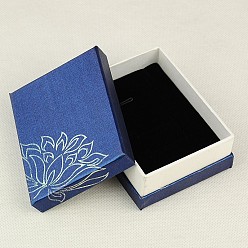 Blue Rectangle Printed Cardboard Jewelry Necklace Boxes, Velours inside, Blue, 90x68x33mm