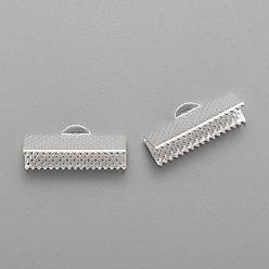 Silver Iron Ribbon Crimp Ends, Silver Color Plated, 8x20mm, Hole: 2mm