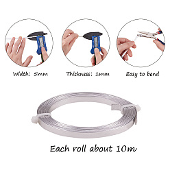 Silver Aluminum Wire, Bendable Metal Craft Wire, Flat Craft Wire, Bezel Strip Wire for Cabochons Jewelry Making, Silver, 5x1mm, about 32.8 Feet(10m)/roll