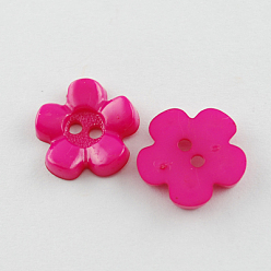 Cerise Acrylic Buttons, 2-Hole, Dyed, Flower, Cerise, 15x15x3mm, Hole: 2mm