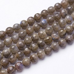 Labradorite Natural Labradorite Beads Strands, Faceted, Round, 6mm, Hole: 0.8mm