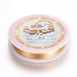 Golden Round Copper Wire for Jewelry Making, Long-Lasting Plated, Golden, 24 Gauge, 0.5mm, about 21.32 Feet(6.5m)/roll