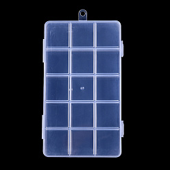 Clear Plastic Bead Storage Containers, 15 Compartments, Rectangle, Clear, 17.3x10.3x1.9cm, Hole: 6mm, compartment: 30x33mm