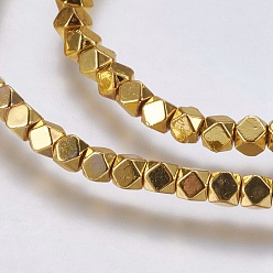 Golden Plated Electroplate Non-magnetic Synthetic Hematite Bead Strands, Faceted, Cube, Golden Plated, 3x3x3mm, Hole: 0.5mm, about 133pcs/strand, 16 inch