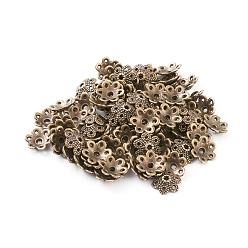Antique Bronze Tibetan Style Alloy Bead Caps, Cadmium Free & Nickel Free & Lead Free, Flower, 6-Petal, Antique Bronze, 9.5x10x3mm, Hole: 1.5mm