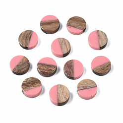 Light Coral Resin & Wood Cabochons, Flat Round, Light Coral, 10x2.5~4mm