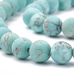 Turquoise Brins de perles de magnésite naturelle, givré, ronde, teints et chauffée, turquoise, 4mm, Trou: 1mm, Environ 90 pcs/chapelet, 14.69 pouce (37.3 cm)