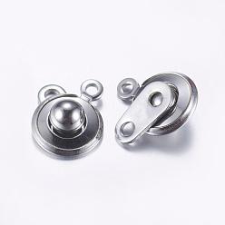 Stainless Steel Color 201 Stainless Steel Snap Clasps, Stainless Steel Color, 15x9x5mm, Hole: 1.5mm and 2mm