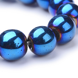 Plaqué Bleu Non-magnétiques perles d'hématite synthétique brins, Grade a, ronde, bleu plaqué, 4mm, Trou: 1mm, Environ 95~100 pcs/chapelet, 15.5 pouce