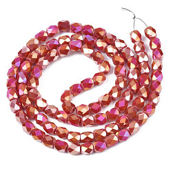 Cerise Electroplate Glass Beads Strands, AB Color Plated, Faceted, Column, Cerise, 5.5x5mm, Hole: 1.2mm, about 99pcs/strand, 21.85 inch(55.5cm)