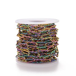 Rainbow Color Ионное покрытие (ip) 304 цепи для канцелярских скрепок из нержавеющей стали, граненые, с катушкой, несварные, Радуга цветов, 17x7x1.5 мм, около 16.40 футов (5 м) / рулон
