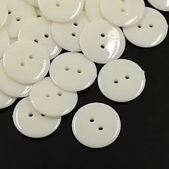 White Acrylic Sewing Buttons, Plastic Buttons for Costume Design, 2-Hole, Dyed, Flat Round, White, 17x2mm, Hole: 1mm