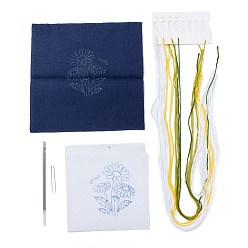 April Daisy DIY Embroidered Making Kit, Including Linen Cloth, Cotton Thread, Water Erasable Pen Refills, Iron Needle, Flower Pattern, 25x25x0.01cm