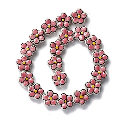 Pink Handmade Porcelain Flower Beads Strands, Pink, 16.5~17x17~17.5x7.5~7.8mm, Hole: 1.6~1.8mm, about 20pcs/strand, 12.56~12.68 inch(31.9~32.2cm)