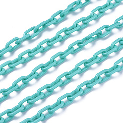 Cyan ABS Plastic Cable Chains, Oval, Cyan, 13.5~14x8x2mm, 14.9 inch~15.35 inch(38~39cm)/strand