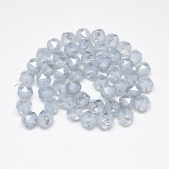 Light Steel Blue Electroplate Glass Beads Strands, Rainbow Plated, Frosted, Faceted, Round, Light Steel Blue, 9~10x9~10mm, Hole: 2mm, about 72pcs/strand, 25.98 inch