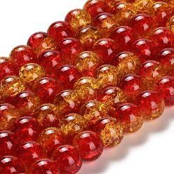 Tomato Spray Painted Crackle Glass Beads Strands, Round, Two Tone, Tomato, 10mm, Hole: 1.3~1.6mm, about 80pcs/strand, 31.4 inch