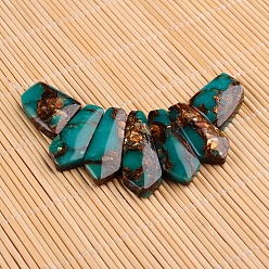 Mixed Color Assembled Dyed Synthetic Imperial Jasper and Bronzite Pendants, Graduated Fan, Faceted, Mixed Color, 20~45x15~26x6~7mm, Hole: 2mm, 7pcs/set