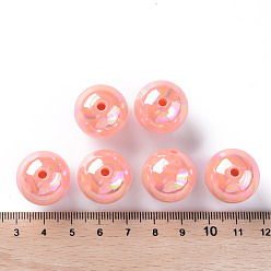 Salmon Foncé Perles acryliques opaques, de couleur plaquée ab , ronde, saumon noir, 20x19mm, Trou: 2~3mm, environ111 pcs / 500 g