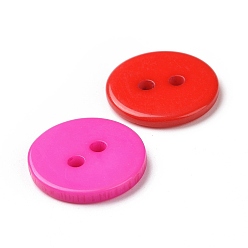 Mixed Color Acrylic Shirt Buttons, 2-Hole, Dyed, Flat Round, Mixed Color, 15x1.5mm, Hole: 2mm