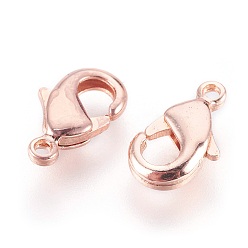 Real Rose Gold Plated Brass Lobster Claw Clasps, Nickel Free, Real Rose Gold Plated, 12x7x2.5mm, Hole: 1mm