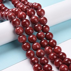 Red Natural Persian Jade Beads Strands, Dyed, Round, Red, 6mm, Hole: 1mm, about 62pcs/strand, 16 inch