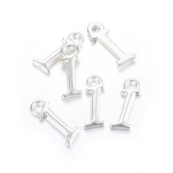 Letter I Silver Color Plated Alloy Letter Pendants, Rack Plating, Cadmium Free & Lead Free, Letter.I, 13x4x2mm, Hole: 1.5mm