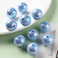 Bleu Bleuet Perles acryliques opaques, de couleur plaquée ab , ronde, bleuet, 20x19mm, Trou: 2~3mm, environ111 pcs / 500 g