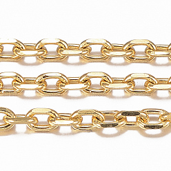 Golden Ion Plating(IP) 304 Stainless Steel Cable Chains, Diamond Cut Chains, Soldered, Faceted, with Spool, Oval, Golden, 2.5x1.7~1.8x0.5mm, about 32.8 Feet(10m)/roll